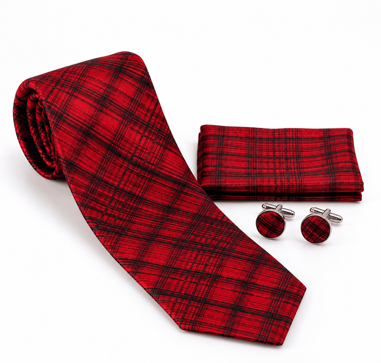 Red Plaid Tie and Cufflink Set